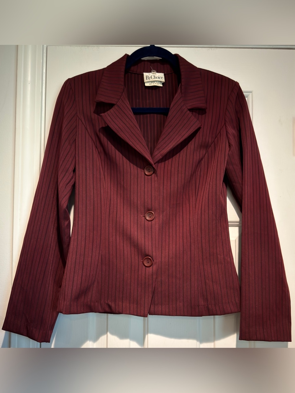Vintage Women's ByChoice Long Sleeve Burgundy Striped Blazer Size 7